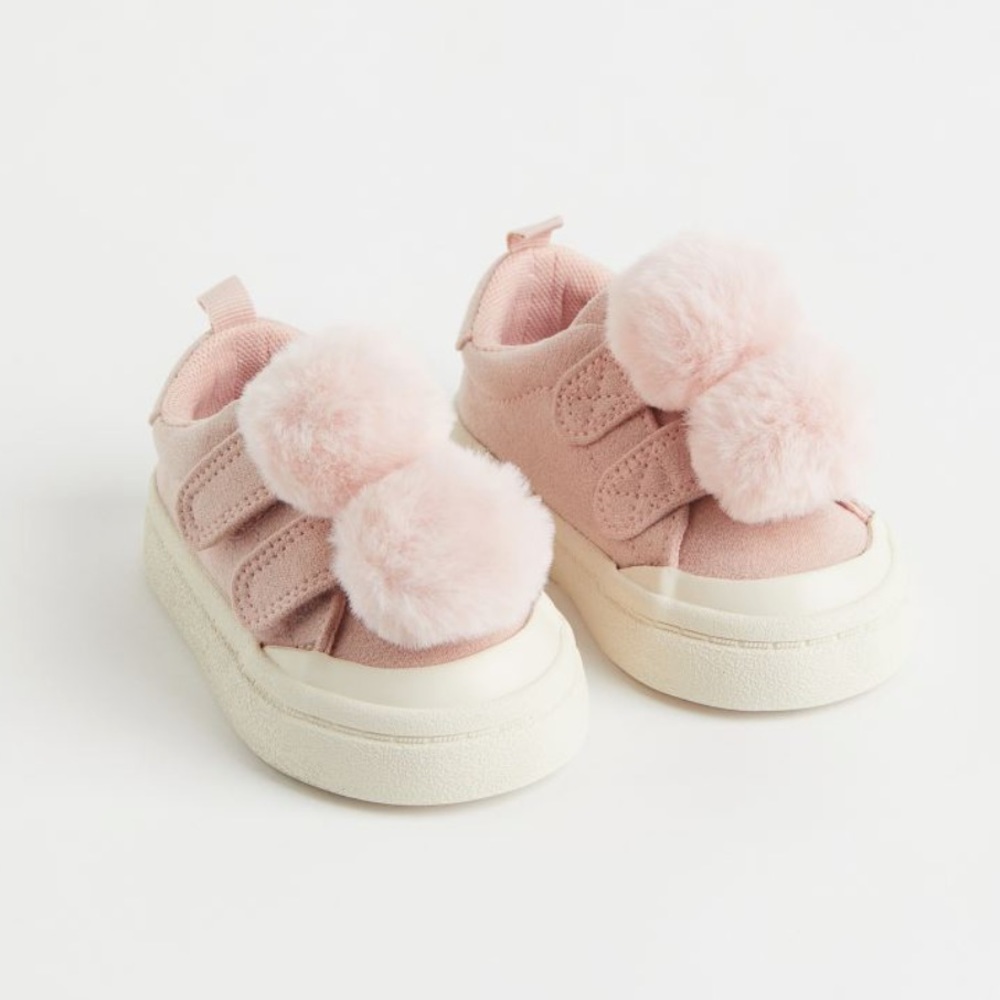 h & m toddler sneakers powder pink pom pom size 2.5-3.5